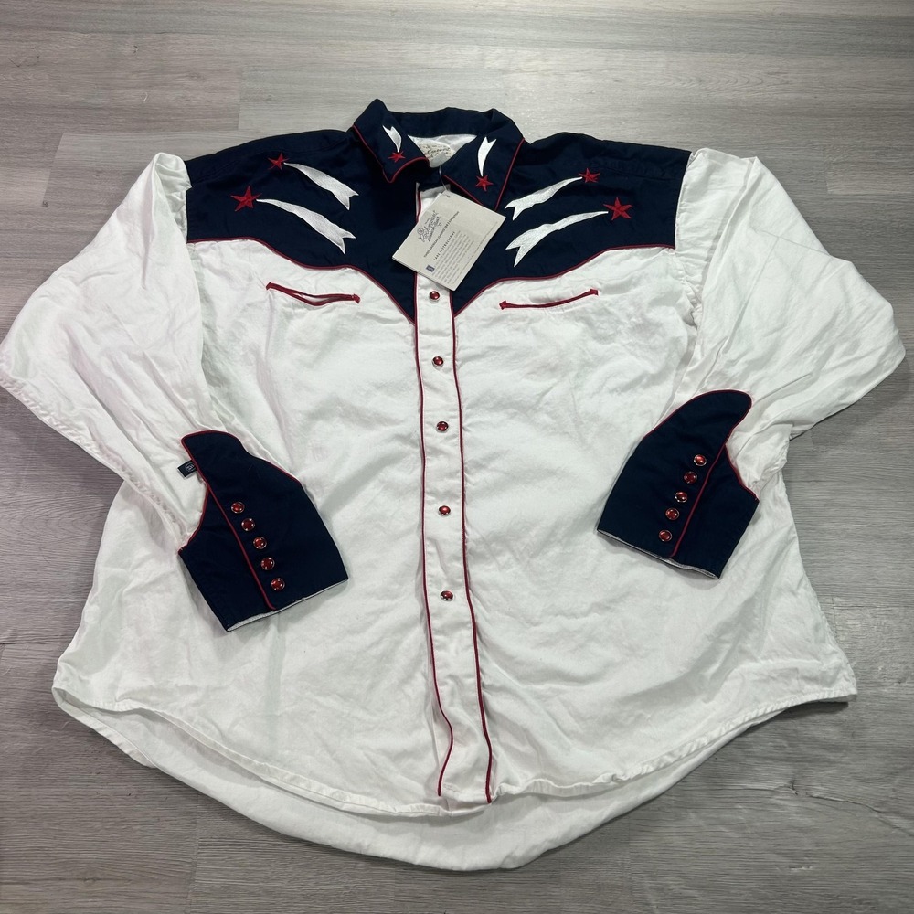 NEW Rockmount Ranch Wear Shirt Mens XL White Western Patriotic Snap Button USA